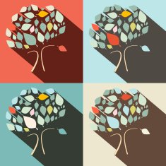 Trees Flat Design Set Retro Illustration