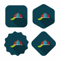 Peaked cap flat icon with long shadow N6