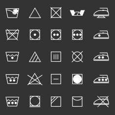 Fabric care sign and symbol icons on gray background