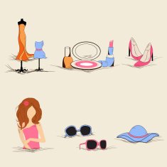 Colorful woman's uses objects