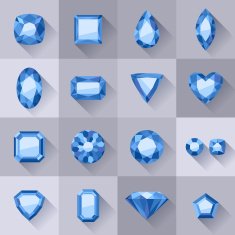 Set of flat style blue jewels