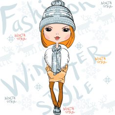 Vector beautiful fashion girl in winter N3