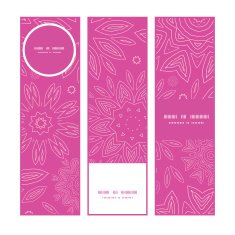 Vector pink abstract flowers texture vertical banners set pattern background