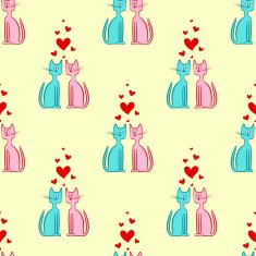 Vector Seamless Pattern of Romantic Couple Cats