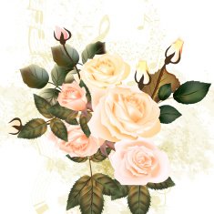 Grunge pastel design with roses and notes