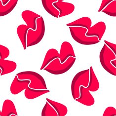 Pink lips seamless pattern on a background N3