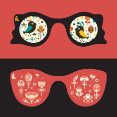 Set of hipster sunglasses with colorful birds and flowers