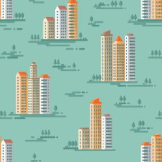 Cityscape - vector background seamless pattern in flat style design