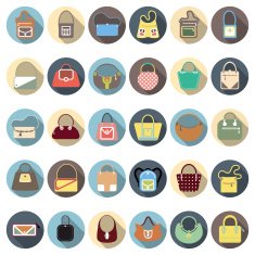 Female purse flat icon set with shadow Vector