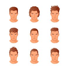 Set different hair style young men portraits isolated vector illustrations N5