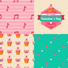 Seamless patterns of Valentine symbols and label Happy Valentine's Day