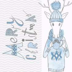 Christmas Background And Greeting Card With Deer N5