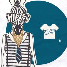 Hand Drawn Fashion Portrait Of Hipster Zebra N3