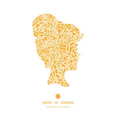 Vector golden lace roses girl portrait silhouette pattern frame
