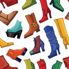 Colored women's boots shoes seamless pattern