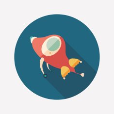 Retro rocket flat round icon with long shadows