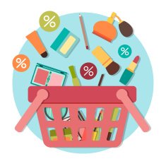 Cosmetic products going down into basket
