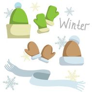 Set of winter clothing Hat mittens and scarf Vector