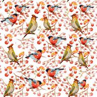 winter seamless texture with cute birds watercolor N2