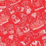 Fashion Christmas Knitted clothing seamless pattern Outline