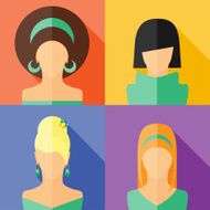 Vector four flat girls hairstyle