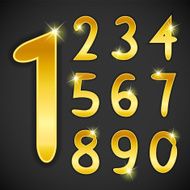 Number set in golden style on black background Vector illustration