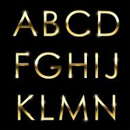 Gold vector metal alphabet set A to N uppercase