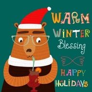 Warm Winter Blessing and Happy Holidays card in vector