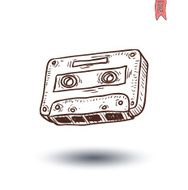 Audio tape cassette record hand drawn illustration N2