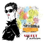 Fashion girl in sketch-style N190