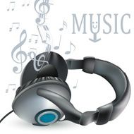 Music vector background with headphones and notes for design