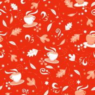 seamless pattern with leaves and cups