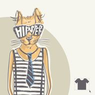 Hand Drawn Fashion Portrait Of Hipster Cat N2