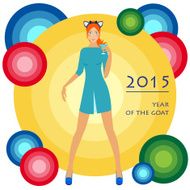 winter holidays card with young girl at the party