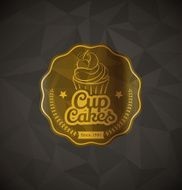 Cupcake food label over dark polygonal background