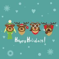 Holiday post card with deer family