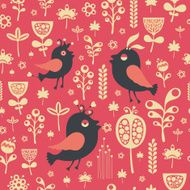 Vintage seamless pattern with birds and flowers