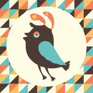 Intrigued bird with colored retro background