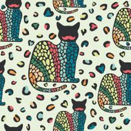 Seamless pattern with cats and colored forms