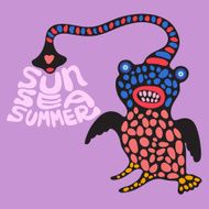 Colorful owl with sun sea summer banner