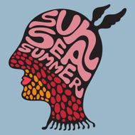 Colorful head with sun sea summer banner