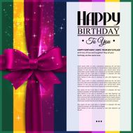 Birthday card with pink ribbon on stripes background and wishes