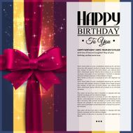 Birthday card with pink ribbon on stripes background and wishes N2