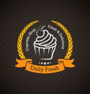 Cupcake food label over dark abstract background