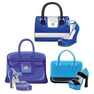 Fashionable blue handbag and shoes Three set N2