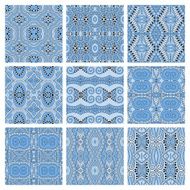 set of different seamless blue colour geometric pattern N4