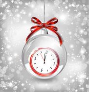 Luxury background with New year clock in Christmas ball bow