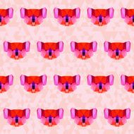 Bright red polygonal koala pattern background