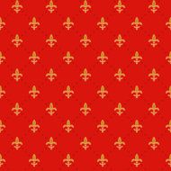 Seamless red background with gold royal lilies
