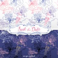 Invitation card with two bird and flower seamless background